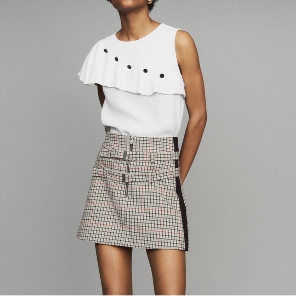 Maje Lorena Top White Buttoned Asymmetrical Ruffle Sleeveless Tank Shirt NEW L
